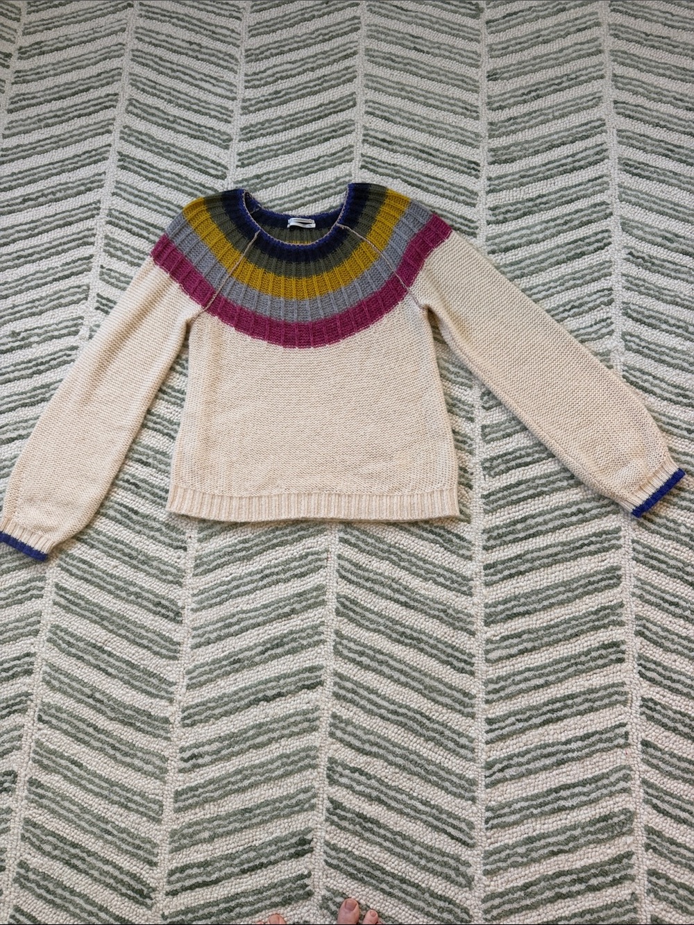 Anthropologie colorful cream sweater